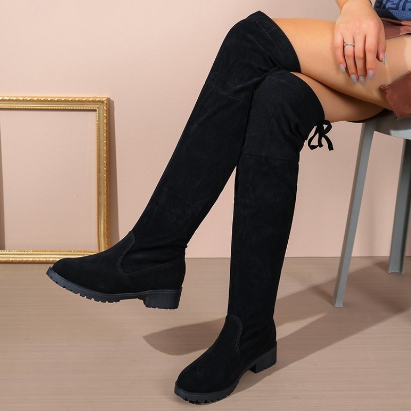 Sock Boot Women - Dames Overknee Laarzen Suède Blokhak Zool