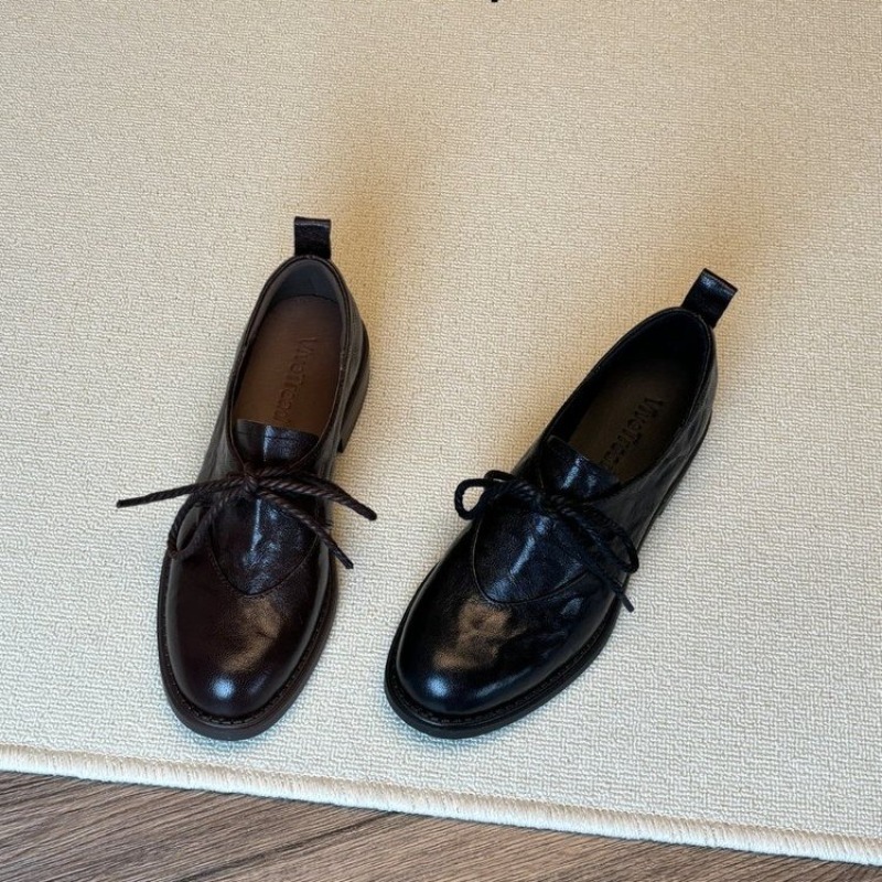 Women'S Shoes Kitten Heels - Franse vintage eenvoudige veterloafers lente nieuw