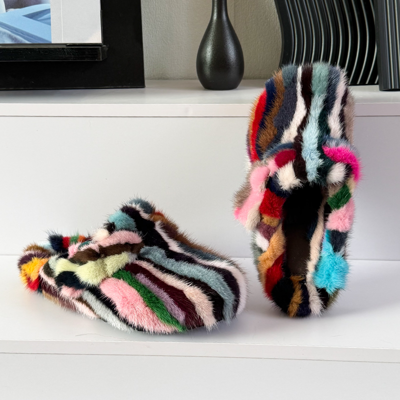 Women Shoes Mules - Damesmuiltjes en klompen Nertsenbontpantoffels Winter Damespantoffels