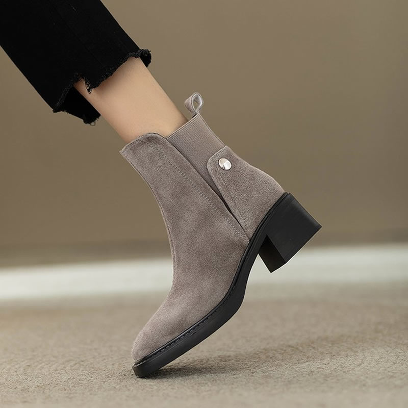 Women'S Shoes Trending 2025 - Suède Vrouwen Dikke Enkellaarsjes Mode Hoge