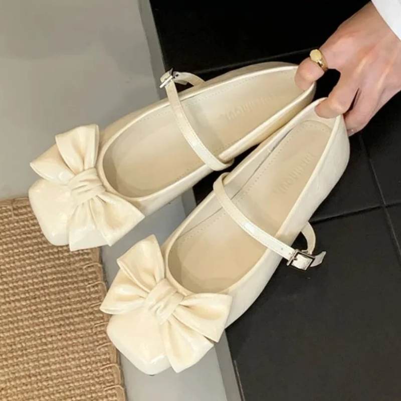 Women Shoes Branded - Leuke Strik Vierkante Teen Ontwerp Gouden