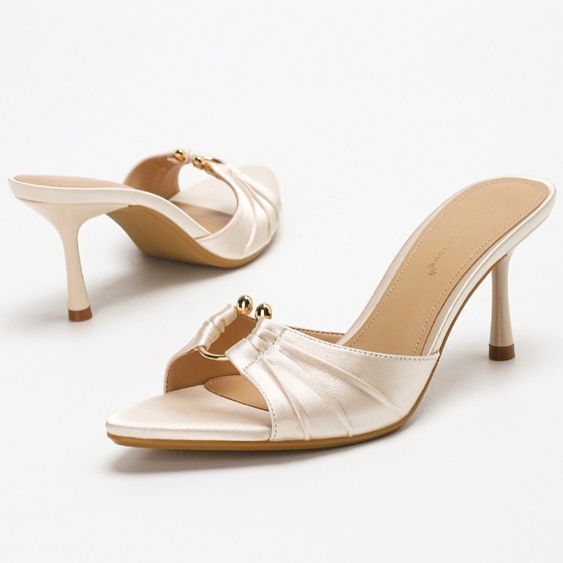 Women Shoes Branded - Geplooide metalen ring satijn elegante dunne