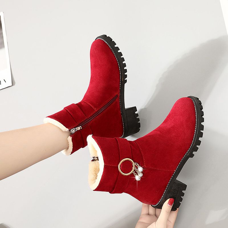Women'S Shoes Trending 2025 - Grote rode halfhoge suède damessnowboots met
